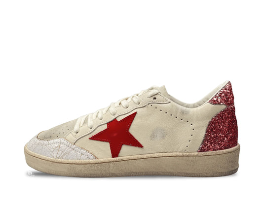 Golden Goose Ball Star Limited Edition White Pink Glitter Red Star