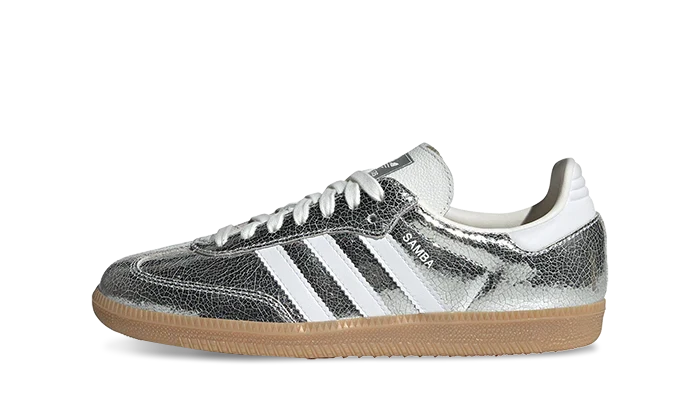 adidas Samba OG  Silver Metallic Cracked Leather - JR0035